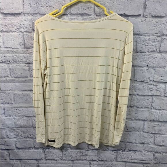 Matilda Jane Shirt Womens Medium Cream Sparkle Gold Striped Long Sleeve Scoop - Picture 2 of 5